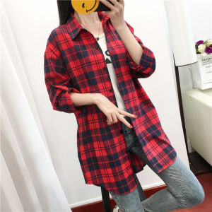 Black White Plaid Shirt Womens Outerwear Korean Style Loose Fit plus Size Mid-Length Ladies Shirt Spring Autumn 2026