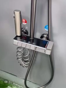 Sen Tắm Nóng Lạnh Sen Cây Tắm Đứng Phím Đàn Lami Mạ Xám TiTan Hiển Thị Nhiệt Độ Đa Chức Năng Xả
