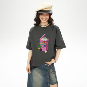 EPTISON Womens Short Sleeve T-Shirt Pure Cotton Casual White Top Summer New Style Loose Fit round Neck Print Design