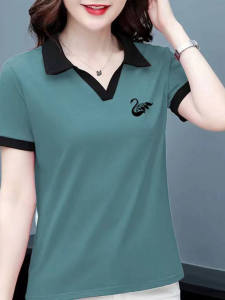 QIAOXIZI | Summer Loose Fit Cotton Short Sleeve T-shirt with Fashionable Collar