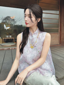 Xu Beiting Limited Edition New Chinese Style Satin Silk Elegantly Slanted Lapel Overhead Top Fashionable Summer Womens Wear