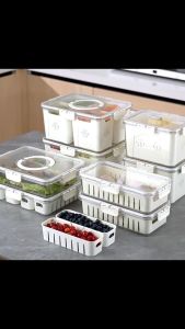 กล่องใส กล่องเก็บอาหาร กล่องผัก 4 สี่เหลี่ยม ระบายน้ํา พร้อมฝาปิด ปิดผนึก อุปกรณ์ครัว สําหรับห้องครัว