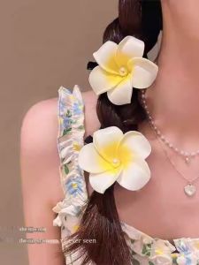 Summer Seaside Vacation Style Plumeria Rubra Barrettes Headdress Flower Elegant Hair Accessories Dai Flower Hairpin Photo Side Clip