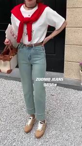 ali Quần Ống Khói Denim Giặt Nước Quần Ống Đứng 9 Tấc Ôm Dáng Co Giãn Cạp Cao Phong Cách Hàn Quốc Mẫu Mới Mùa Xuân Cho Nữ