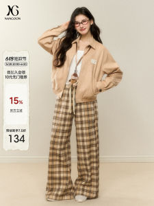 NANGOON Original American Retro Casual Loose Khaki Plaid Pants Straight Leg Womens Comfortable Breathable Fashionable Trousers