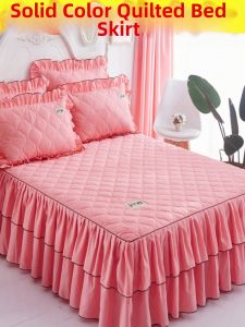 Thickened Cotton Bed Skirt Single Piece Anti-Slip Bed Cover 1.5m 1.8m Plant Floral Pattern Bedding Accessories Queen Size