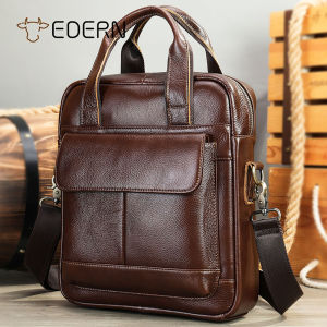 EDERN New Genuine Leather Shoulder Bag for Men Retro Fashion Business Messenger Bags Large Capacity Vertical Crossbody Bag Cowhdie Handbag