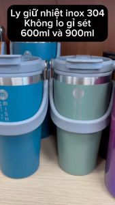 Ly Giữ Nhiệt inox 304 không gỉ sét kèm quai xách và ống hút Mishio size 600ml và 900ml