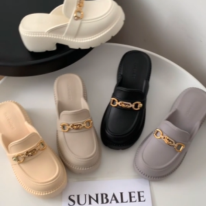 MAKATA🌈 รองเท้าคัทชูเปิดส้น+แถมตัวติด รองเท้าแตะเสริมส้น เรียบหรู ทรงสวย งานยาง สีพื้น เบานิ่ม ใส่สบาย SUNX88