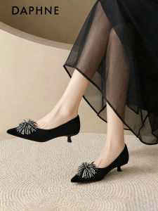 Daphne | Black French Pointed Toe Elegant Kitten Heels for Dresses