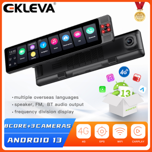 EKLEVA V8 12 Inch 3 Channal 4G Car DVR 5G WIFI Android 13 Navigation Carplay Android AUTO 1080P Dash Cam ADAS Rearview Mirror Recorder