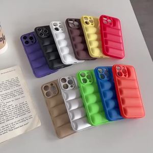 Luxury Candy Color Down Jacket The Puffer Phone Case For iPhone 16 15 14 13 12 11 Pro  Xs Max X Xr 8 Puls Soft Leather Cover