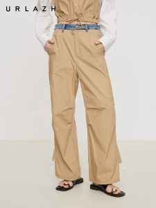 URLAZH | Vintage Modern Khaki Spliced Loose Cotton Womens Trousers