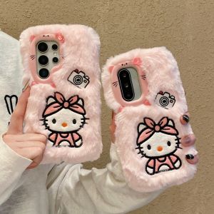 Sanrio | Cute 3D Camera Plush KT Phone Case For Samsung Galaxy S25 S24 S23 Ultra Plus A14 A15 A36 A35 A54 A55 A16 A17 Soft Silicone Cover