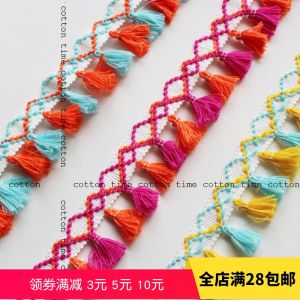 Cotton Time Jacquard Ribbon Tassel Accessories Decorative Customized 3-Color Tassel Lace Fresh Color Matching 5cm Wide