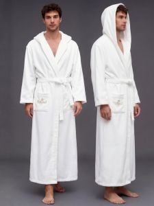 Pure Cotton Terry Bathrobe Hooded Couples Sleepwear Mens Long Style after Bathing Wear Embroidered Floral Pattern Home Clothes