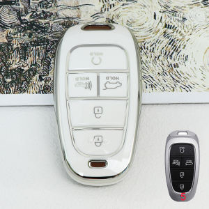 Silver Edge TPU Car Key Cover Keyless Case for Hyundai Palisade 2023 Tucson Santa Fe Atos Solaris Prime Nexo Sonata Staria Ioniq