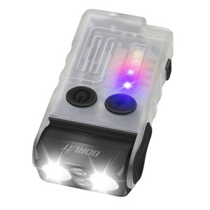 BORUiT V20 Buzzer EDC LED Keychain Flashlight Head Swivels Type-C Rechargeable Work Light Torch with Magnet Camping Lantern