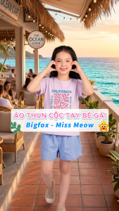 Áo BG cộc tay 06 711 bé gái Bigfox Miss Meow size đại mùa hè vải thun cotton cho trẻ em 7-11 tuổi