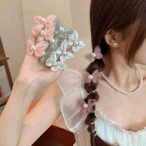 สายโทรศัพท์มุกผีเสื้อยืดหยุ่นผูกผู้หญิงหญิงสาวผมขดลวดเกลียวยางรัดหางม้ายางรัดศีรษะเครื่องประดับผม