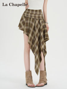 La Chapelle | Irregular Checks High-Waisted A-Line Ruffle Skirt