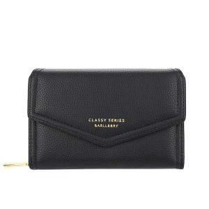 New Womens Short Wallet Korean-Style Large Capacity Tri-Fold Zipper Coin Purse Lychee Pattern Mid-Length Multi-Card Position