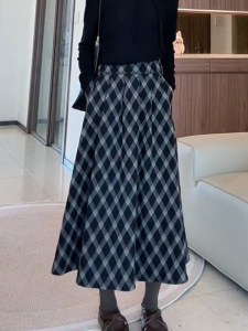 MANMI | Retro Check High Waist Slimming A-Line Skirt