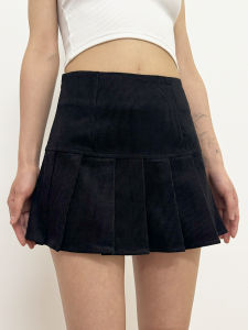 Váy Xếp Ly Cotton Cạp Cao SWAGAL Cho Nữ Mùa Hè Phong Cách Mỹ Màu Đen Mini Ngắn Thường Ngày Có Khóa Kéo