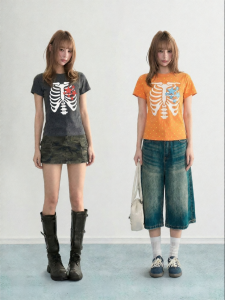 ARCG | Orange Dots Skull Pattern T-Shirt Short Sleeve