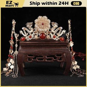 Hanfu Hair Sticks Antique Elegant Headwear for Girl Step Shake Flower Ancient Style Costume Props Chinese Style Wedding Bride Crown Handmade Flower Tassels Wedding Tiara Bridal Queen Princess Crowns Women Costume Hair Accessories
