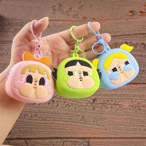 TANGXU926926929 Hoạt hình Ví silicon POP Mart Các cô gái PowerPuff Túi xách Dễ thương Ví Móc Khóa