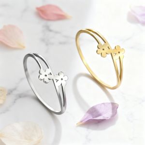 Skyrim Elegant Two Small Flower Ring Mini Flower Ring Womens Stainless Steel Aesthetic Flower Ring Bohemian Ring Jewelry Gift
