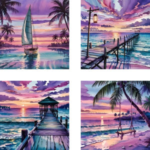 HUACAN 4PCS Diy Oil Painting By Numbers Seaside Landscape Coloring On Canvas Bridge Scenery Hobby Creative Art Wall