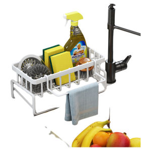 Kitchen Sink Storage Rack Sponge Holder Faucet Water Drainage Shelf Narrow Edge Wall Mounted Dishwashing Utensils Organizer