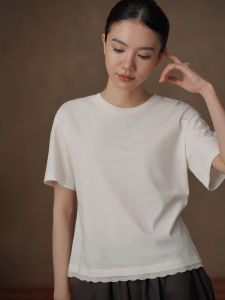 hacikis | Petal Hem Layered 100 Cotton Round Neck Slim T-shirt