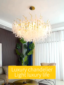 Crystal Chandelier Raindrop Gold Hanging Lamp Tree Branches Pendant Lamp for Living Room Dining Table Bedroom Villa