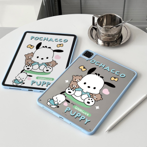 Acrylic iPad Protection Case Lightweight Thin Cartoon Bear Patches Dog with Pen Slot No Cover Bend Prevention for Apple Tablets