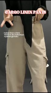 Celana Cargo Highwaist Loose Linen Pants - Highwaist Kulot Linen Cargo Viral Terlaris MUSDAH.ID