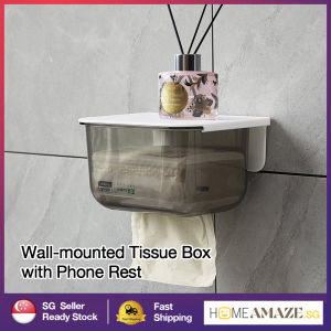 [SG ready stock]Wall-mounted Tissue Box with Phone Rest Tissue Holder
