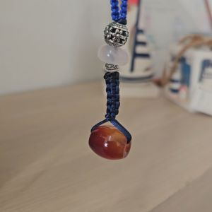 พวงกุญแจ - สายห้อย ร้อยด้วย หินธรรมชาติโมรา Crystal Stone Agate Jade ขนาด 16x18 mm & ลูกปัดหินธรรมชาติ และ ลุกปัด Silver