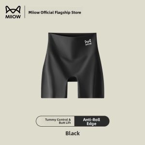 miiow | Ice Silk Seamless Safety Pants Womens Abdomen Lifting Bottom Summer Thin Three-In-One No Frill Underwear High Waist Briefs