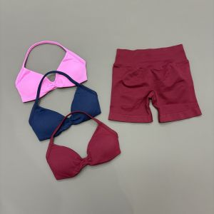 2 Piece Sport Set Women Seamless Yoga Tank Bra High Waist Scrunch Bum Gym Shorts Sets Fitness Running Workout Sports Suit