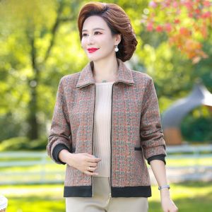 Áo Khoác Ngắn Thời Trang Giảm Tuổi Cho Phụ Nữ Trung Niên Cỡ Nhỏ Xuân Thu Áo Khoác Ngoài Thường Ngày Họa Tiết Hoa Cài Nút