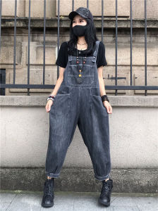 Summer 2025 Womens Loose Wide Leg Onesie Overalls Fashionable Personality High Waist Dark Wash Denim Trouser Korean Style