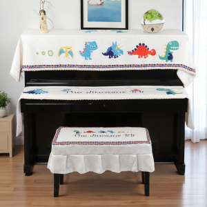 Piano Cover Dust Cover Three-Piece Cartoon Dinosaur Boy Piono Cover Cover Cloth Cover Kids Electric Piano Cover Stool Cover Hemp Cotton