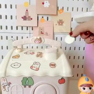 【Free Shipping】Free Stickers DIY Kids Piggy Bank Cute Money Saving Box with Lock Storage Decoration Box Toys