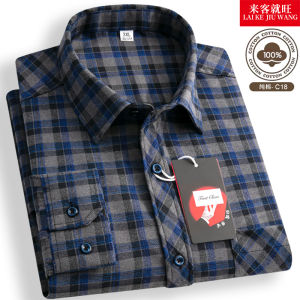 เสื้อเชิ้ตแขนยาวผู้ชาย Pure ผ้าฝ้าย ลายสก็อต ทรง หลวม ฟิต ชุดกึ่งทางการ ฤดูใบไม้ผลิ ฤดูใบไม้ร่วง เสื้อผ้าคุณพ่อ รุ่น Full ผ้าฝ้าย สำหรับวัยกลางคน