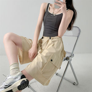Luoke Pure cotton washed shorts for womens summer new loose fitting straight tube workwear pants casual spicy girl wide leg sports pants