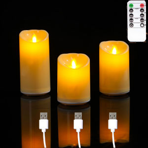 1 or 3 Pieces USB Charge Remote Control LED Decorative Moving Wick Candles10/12.5/15 cm Rechargeable Dancing Church Candles