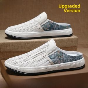 Mens Slip-On Shoes Breathable Mesh Office Wear Summer Half Slippers Casual Flat Heel PVC Sole Comfortable Slip-On Lazy Shoes